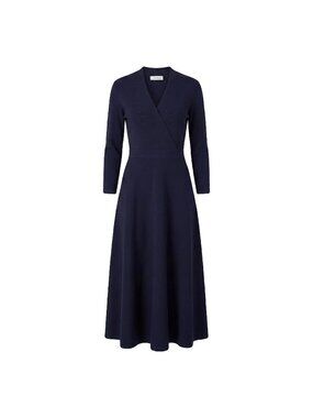 The Fold Lamont Navy Wrap Fit & Flare Midi Dress US 16 UK 20